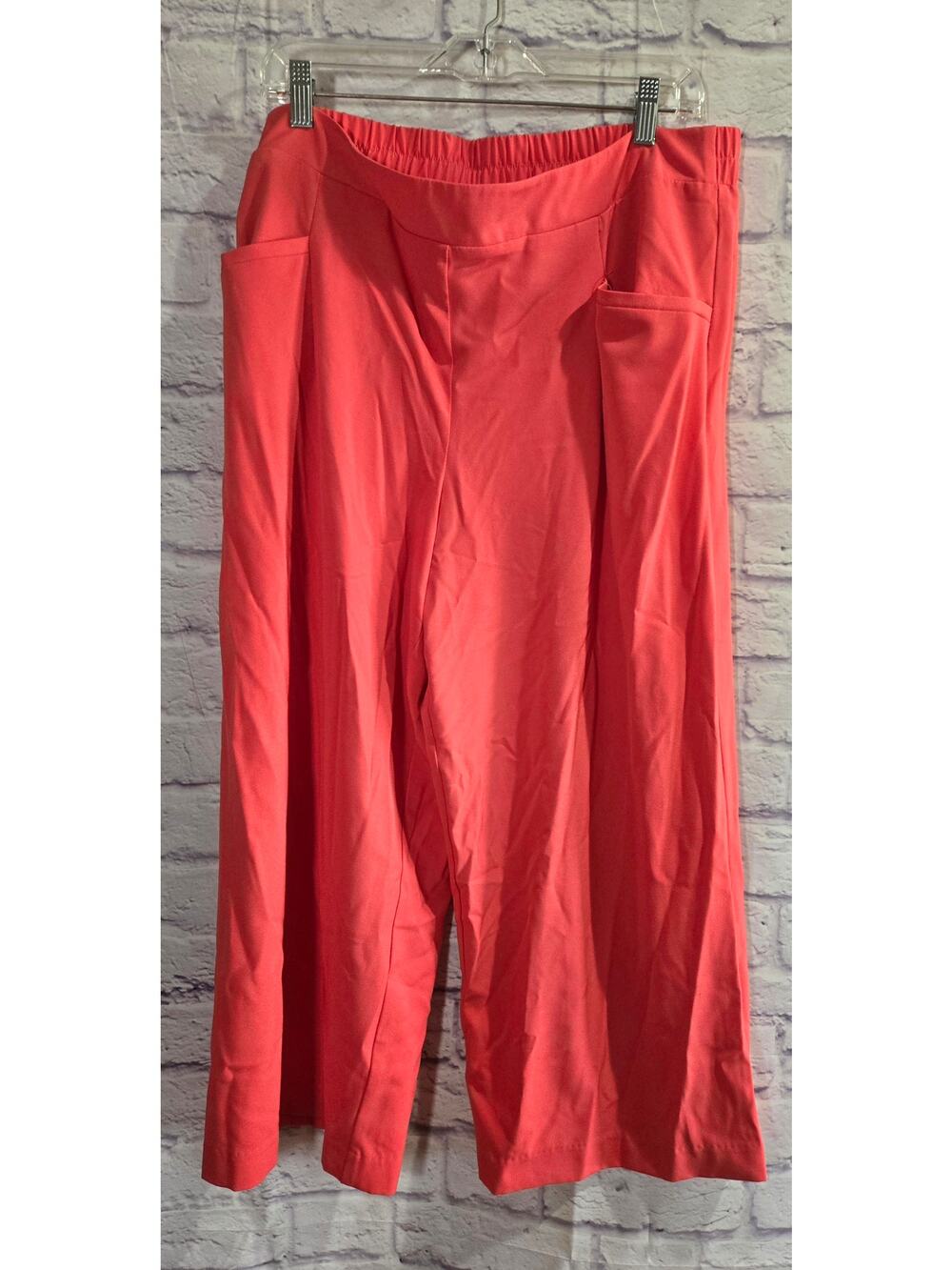C Est 1946 Orange Pull On Flat Front Ankle Pants XL Elastic Waist